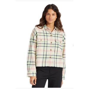 Brixton Bowery Women's Long Sleeve Flannel Button Front Shacket Dove Size XL
